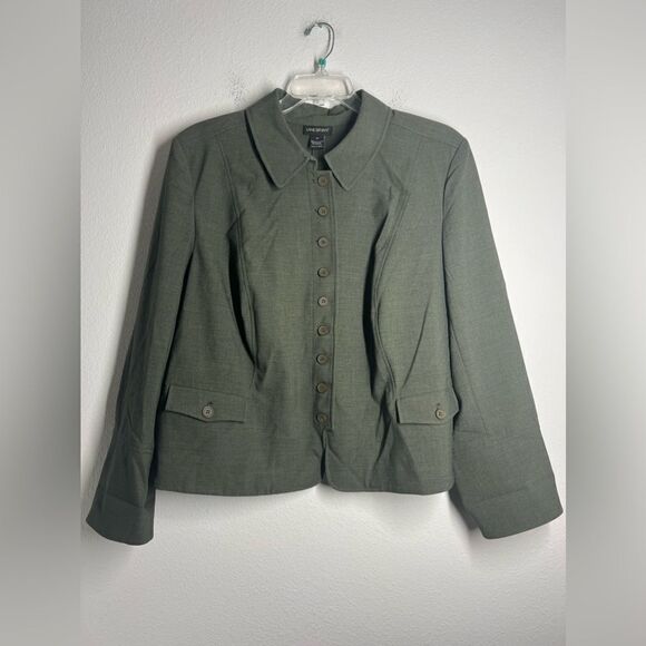 Lane Bryant Olive Green Button Front Light Jacket Womens Plus Sz 26 EUC - Picture 1 of 14